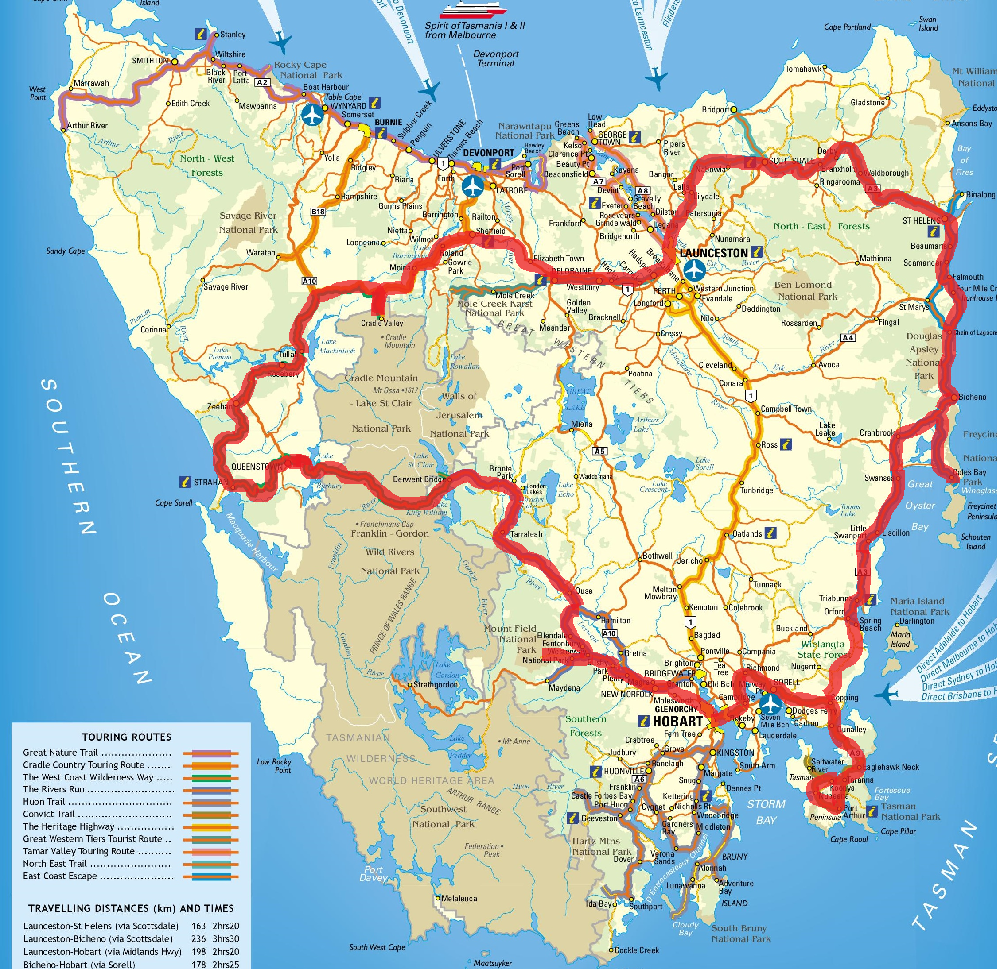 Road trip tasmanie carte