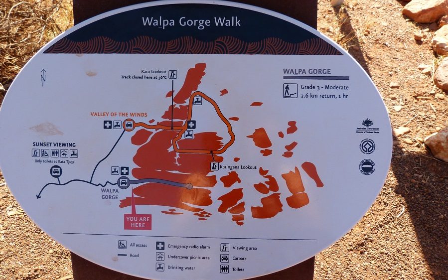 La carte des marches de Kata Tjuta